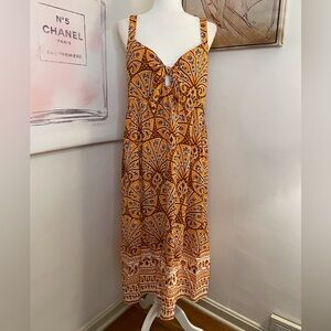 Knox Rose Wide Strap Sleeveless Boho Sundress A-Line Style Orange Print Size XL